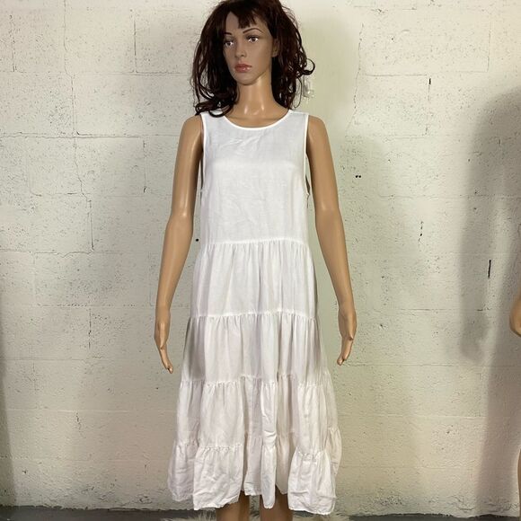 Loft Beach boho white open back linen blend midi dress M - Picture 3 of 12